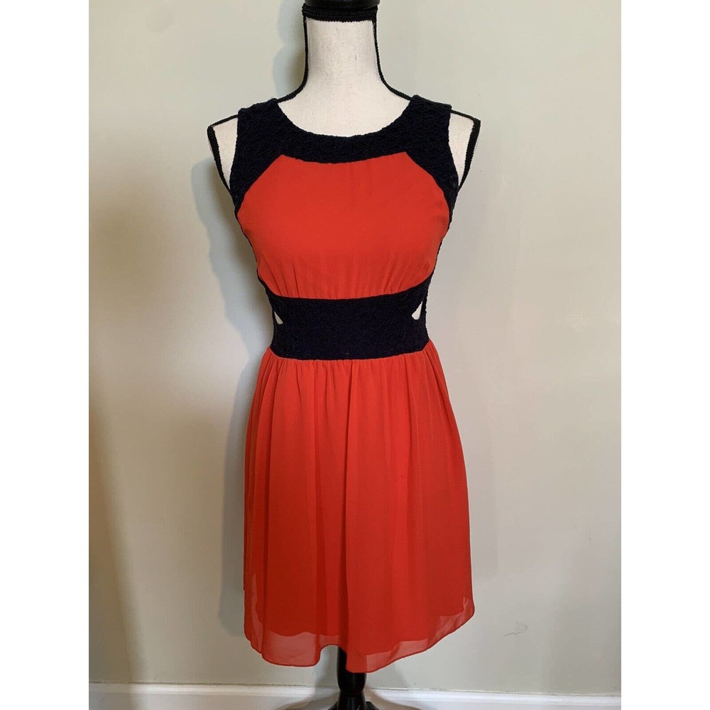 Sweet Storm M Red Black Lace Knee Length Dress With Side Cutouts Sheer Stretch